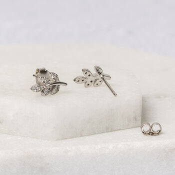 Silver And Cubic Zirconia 50th Birthday Earrings, A Leaf For Every Decade, 8 of 10