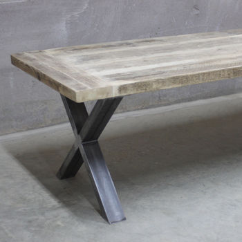 Xavier Reclaimed Wood Dining Table With Steel X Frame, 6 of 7