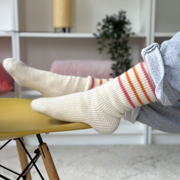 100% Cashmere Coral Stripe Sport Socks, 2 of 8