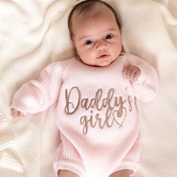 Daddy's Girl/Boy Or Mama's Boy/Girl Embroidered New Baby Knitted Romper. Perfect Father's Day Gift, 2 of 7