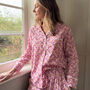 Magenta And Orange Leaf And Bud Cotton Pyjamas, thumbnail 1 of 2