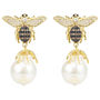 Honey Bee Pearl Drop Earring Gold Plated Silver, thumbnail 2 of 4