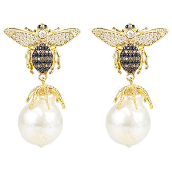 Honey Bee Pearl Drop Earring Gold Plated Silver, 2 of 4