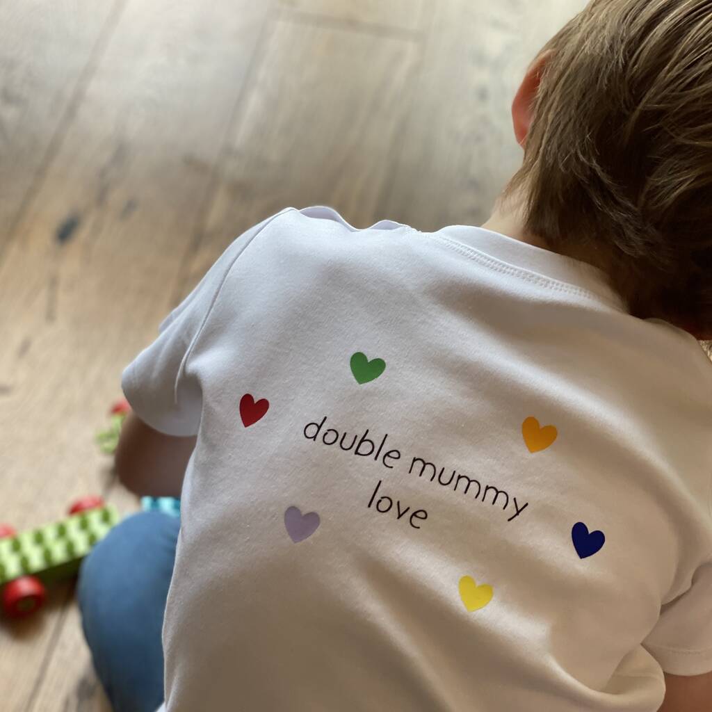 Double Mummy Love Hearts Children's T Shirt, 1 of 3