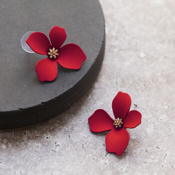 Red Hand Painted Flower Shaped Stud Earrings, 3 of 3