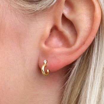 18ct Gold Plated Sterling Silver Huggie Hoop Crystal Earrings, 2 of 6