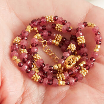 Ruby Garnet Gold And Silver Beaded Skinny Necklace, 3 of 9