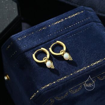 Vintage Inspired White Opal Charm Hoop Earrings, 8 of 11