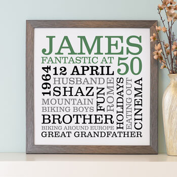 Personalised 50th Birthday Typographic Art, 2 of 7