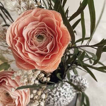 Paper Ranunculus Bouquet With Dried Foliage, 3 of 5