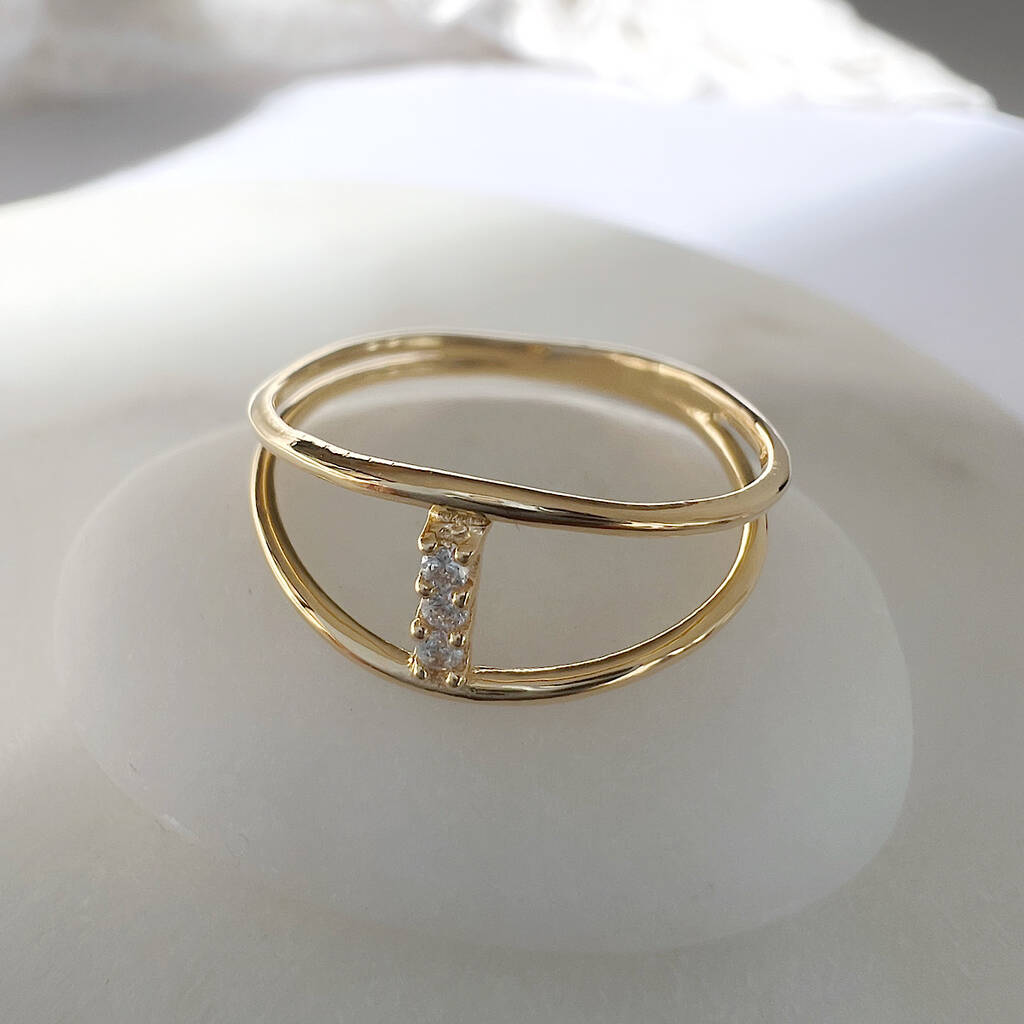 Double Band Sparkly Bar Ring, 1 of 7