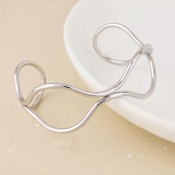 Platinum Plated Wire Wave Cuff Bangle, 4 of 5