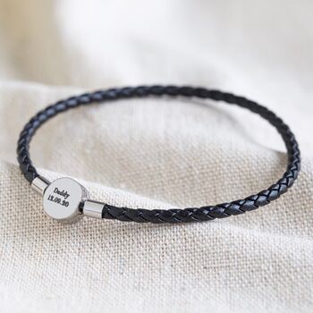 Men's Personalised Leather Bracelet With Disc Clasp, 8 of 12