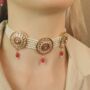 Red Round Kundan Ethnic Pearl Bridal Choker Set, thumbnail 7 of 11