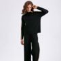 Mock Neck Black Knitted Women's Co Ord Set, thumbnail 3 of 5