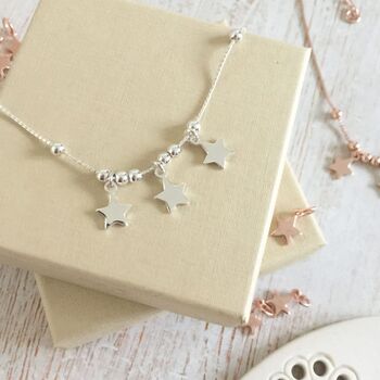 Sterling Silver Anklet, Silver Star Trio, 3 of 4
