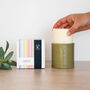 Lino Print Botanical Candle Pot With Refill Olive Green, thumbnail 4 of 7