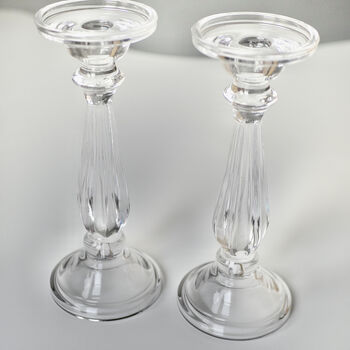 Pair Of Tall Glass Candlesticks, 2 of 5