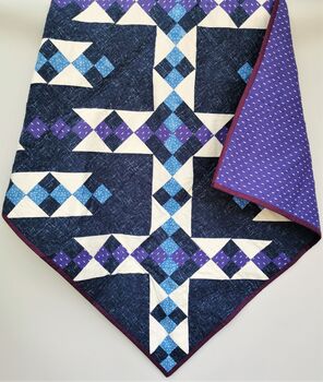 Handmade Patchwork Lap Quilt/Throw, Blues And Purples, 3 of 11