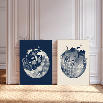 Set Of Two Moon Flower Celestial Art Prints, 2 of 4