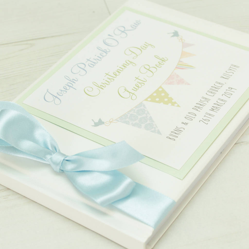 Personalised Bunting Christening Guest Book By Dreams To Reality Design Ltd