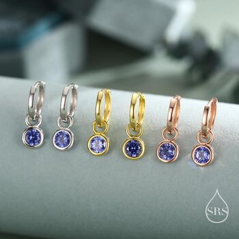 Sterling Silver December Birthstone Tanzanite Blue Crystal Drop Hoop Earrings, 7 of 11