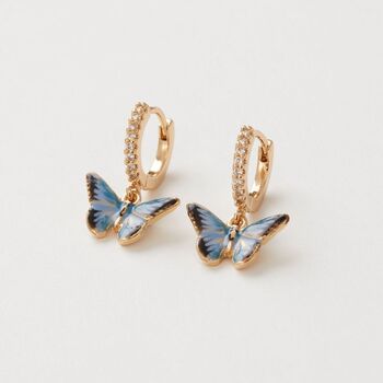 Enamel Blue Butterfly Huggie Earrings, 3 of 5