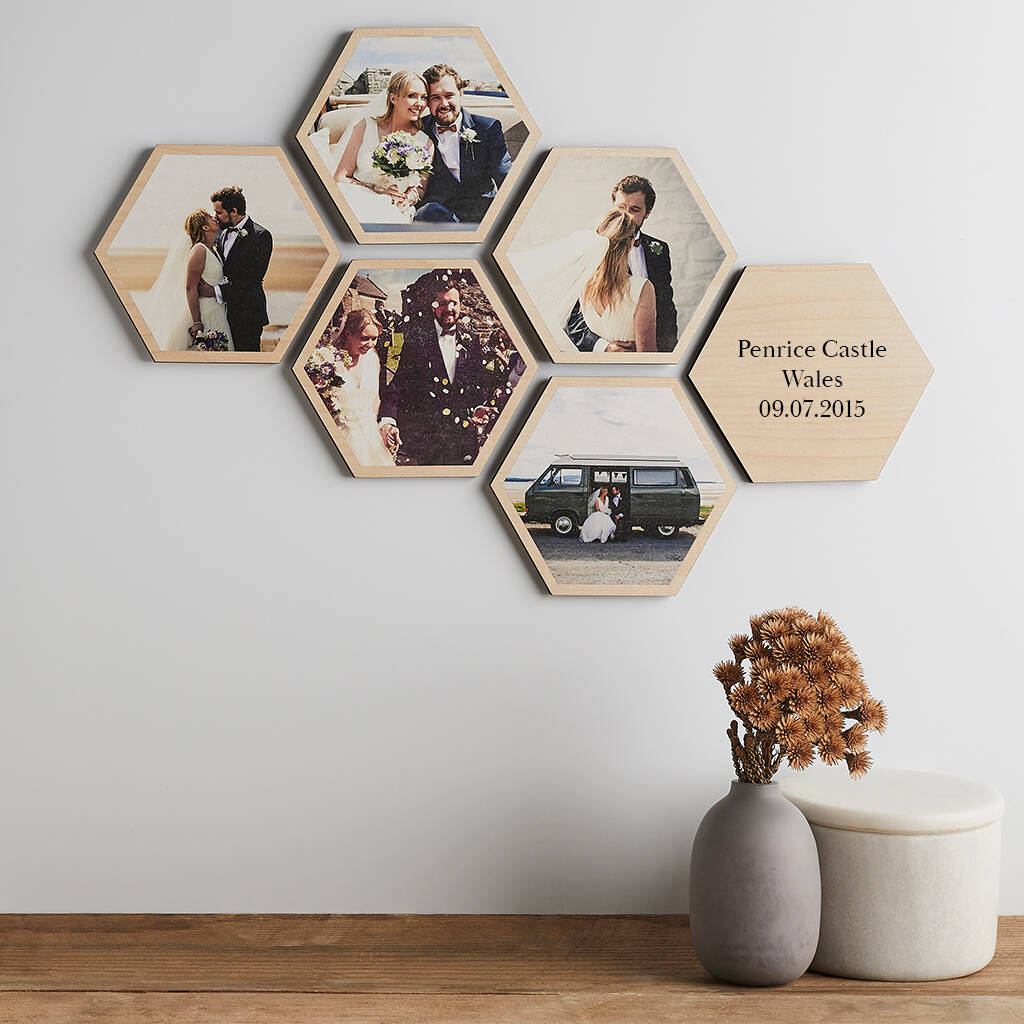 Personalised Photo Wooden Hexagon Wall Art Set By Create Gift Love