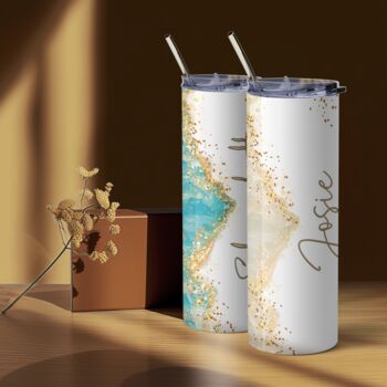 Personalised Glitter Effect Travel Cup – Geode And Marble Style Gift, 4 of 9