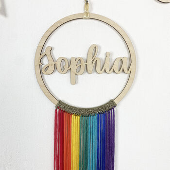 Personalised Wooden Name Hoop With Rainbow Fringing, 8 of 9