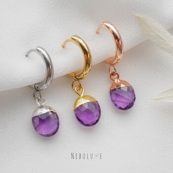 Amethyst Birthstone Hoop Earrings, 4 of 10