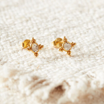 Coloured Diamond Slice Star Shaped Gold Stud Earrings, 6 of 9