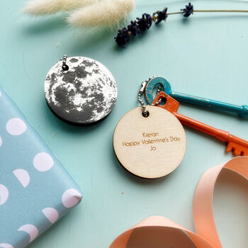 Personalised Valentine's Wooden Card With Moon Keyring, 3 of 5