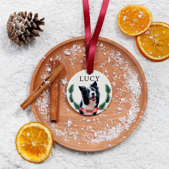 Dogs First Christmas Personalised Photo Tree Decoration, 5 of 8