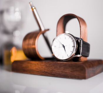 Luxury Walnut Single Watch Stand With Pen Holder, 6 of 7