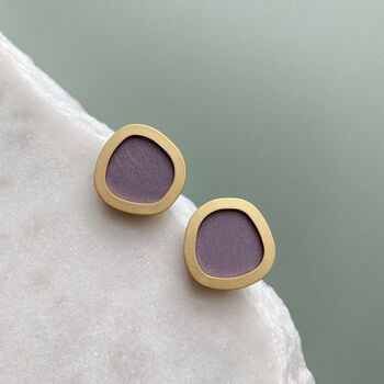 Lilac And Gold Plated Circle Stud Earrings, 2 of 3