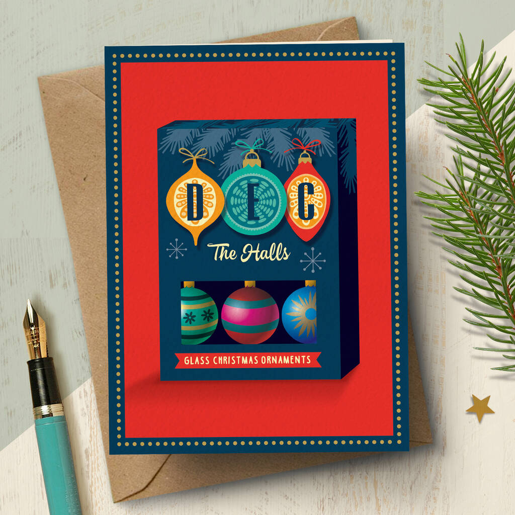 ‘Dec The Halls’ Vintage Style Christmas Card, 1 of 3