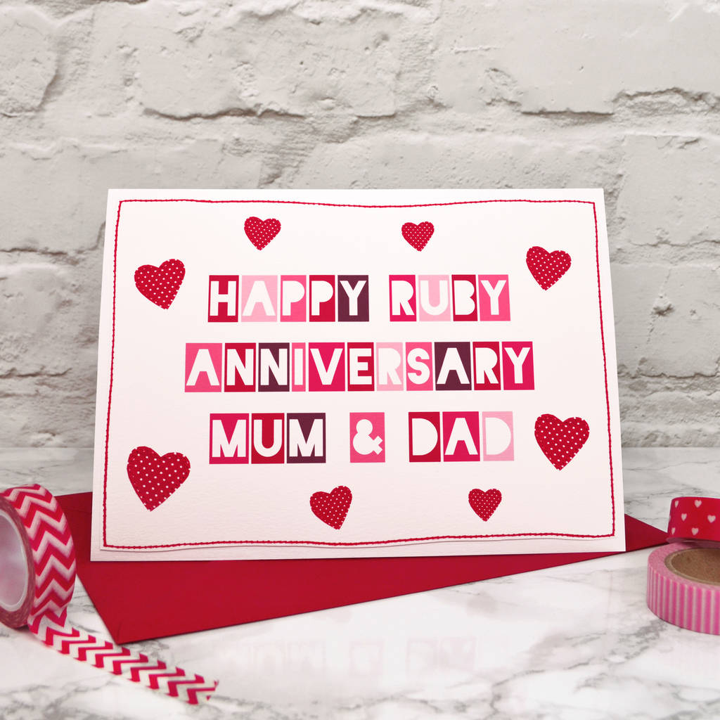  mum  and dad  40th ruby  anniversary  card  by jenny arnott 