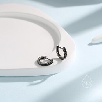 Black Cz Starburst Huggie Hoop Earrings, 6 of 10