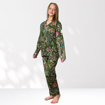 Green Floral 100% Cotton Ladies Pyjamas, 6 of 8