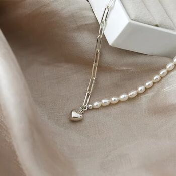 Cindy Ivory Silver Pearl Ball Love Clip Necklace, 3 of 6