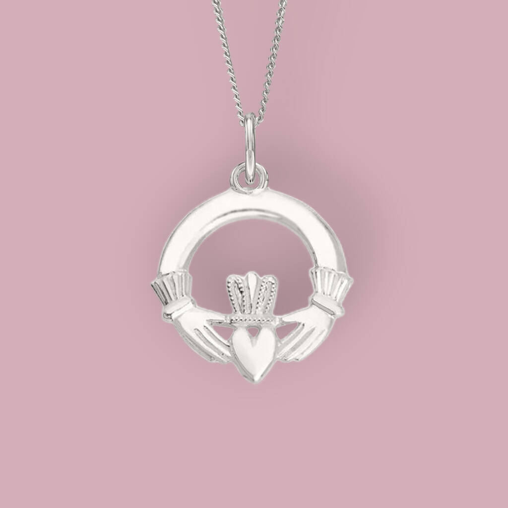 Claddagh Necklace - Sterling Silver, Made in Ireland - Engravable Claddagh Locket