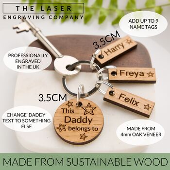Personalised Oak 'This Daddy Belongs To…' Keyring, 2 of 5