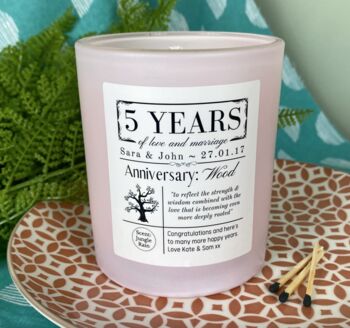 Personalised 5th Anniversary Wood Meaning Candle, 2 of 11