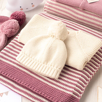Luxury Baby Girl Dusky Rose And Cream Knitted Gift Box, 2 of 12