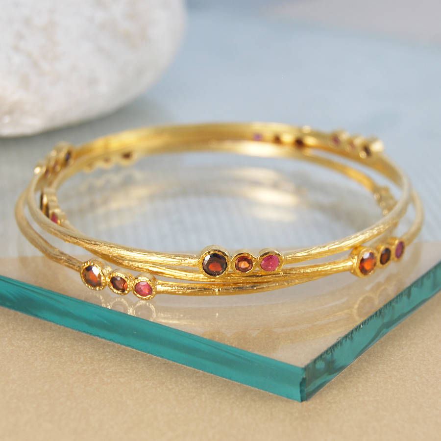Garnet And Ruby Rose/Gold Plated Triple Stone Bangle, 1 of 3