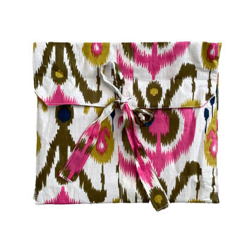 Ikat Print 100% Cotton Ladies Pyjama Short Set In White And Pink, 5 of 6