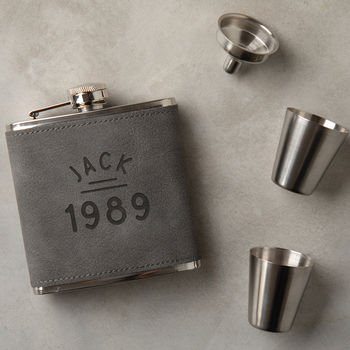 Personalised Vegan Leather Hip Flask Gift Set For Him, 4 of 7