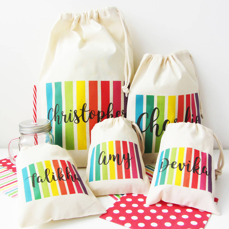 Rainbow Stripe Personalised Party And Occasion Bags, 1 of 3