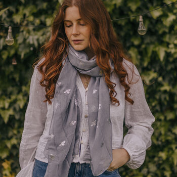 Silver Metallic Bee Print Scarf In Grey, 2 of 2